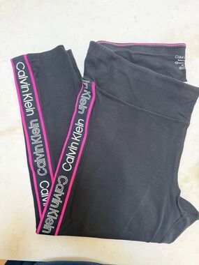 Calvin Klein Black Leggings with Pink Logo Trim 2X